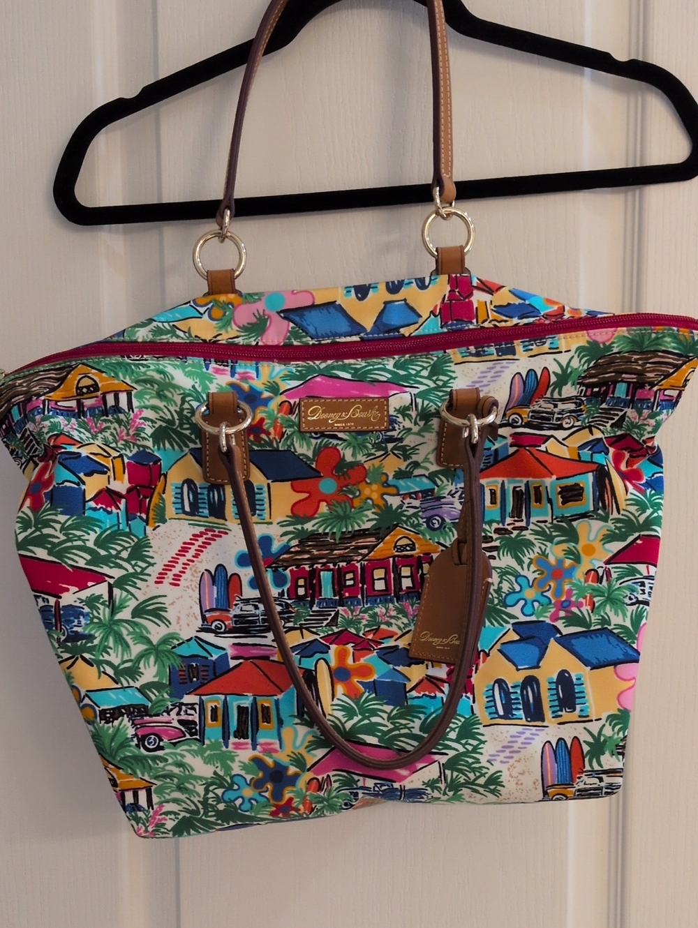 Dooney & Bourke Sandbar - Tropical Multicolor Canvas Tote with Leather Trim